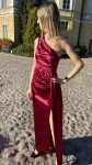 Satynowa Sukienka na jedno ramie Loren MAXI 34.36.38.40.42.44.46 Elizabeth  bordowa  - Butik damski Szyk i Styl