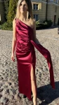 Satynowa Sukienka na jedno ramie Loren MAXI 34.36.38.40.42.44.46 Elizabeth  bordowa  - Butik damski Szyk i Styl