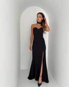 Selena gorset serce rozcięcie czarna studniówka 