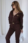 komplet ESSENTIAL bluza spodnie jogerry wysoki stan przeszycia złote dodatki SML czekolada brąz  - Butik damski Szyk i Styl