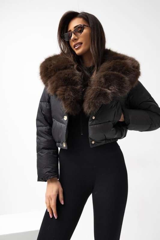Krótka kurtka przejściowa z futerkiem  - Butik damski Szyk i Styl