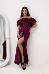 Elegancka sukienka maxi Hiszpanka z piórami plus size bordowa  - Butik damski Szyk i Styl