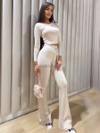 Dzianinowy komplet bluzka+ dzwony beż  - Butik damski Szyk i Styl