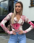 Klasyczna bluzka dekolt V w kwiaty Marina  - Butik damski Szyk i Styl