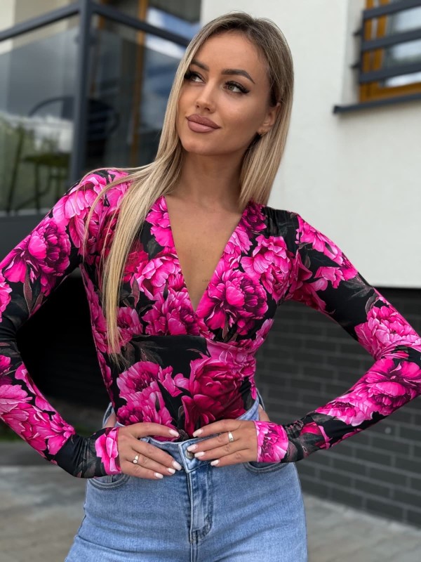 Klasyczna bluzka dekolt V w kwiaty Marina   - Butik damski Szyk i Styl
