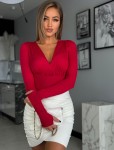 Klasyczna bluzka dekolt V Basic  Marina  czarwona - Butik damski Szyk i Styl