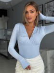 Klasyczna bluzka dekolt V Basic  Marina  błękit niebieski  - Butik damski Szyk i Styl