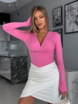 Klasyczna bluzka dekolt V Basic  Marina  cukierkowy róż - Butik damski Szyk i Styl