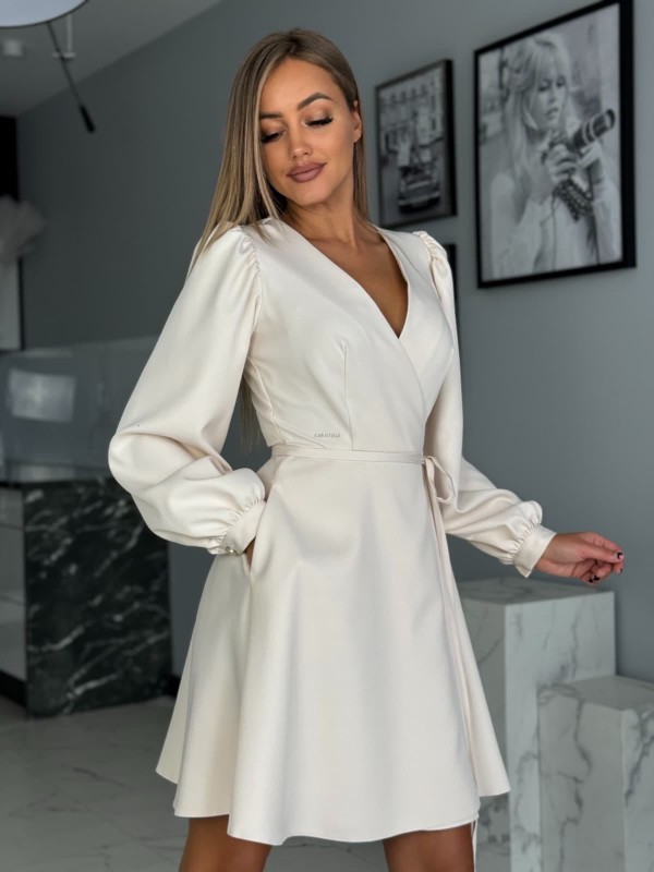 Sukienka mini Mery wiązana regulowana jasny beż  - Butik damski Szyk i Styl