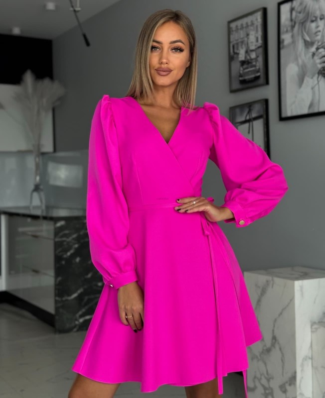 Sukienka mini Mery wiązana regulowana  fuksja  - Butik damski Szyk i Styl