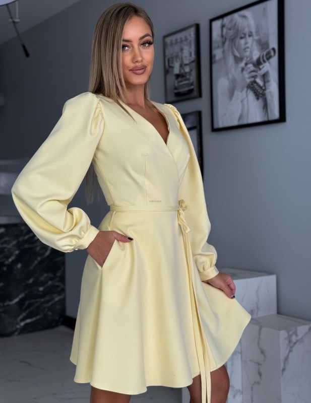 Sukienka mini Mery wiązana regulowana  żółta - Butik damski Szyk i Styl