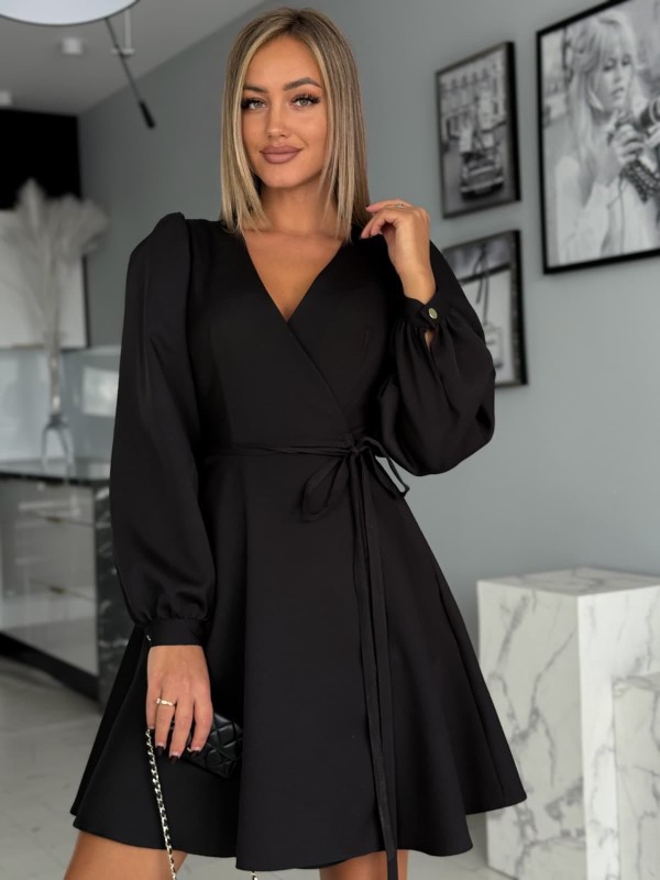 Sukienka mini Mery wiązana regulowana cukierkowy czarna  - Butik damski Szyk i Styl