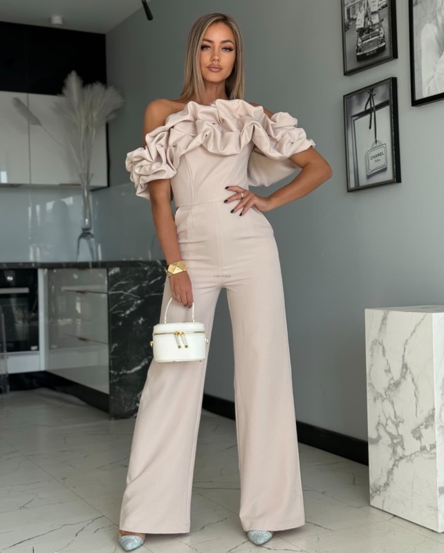 Kombiezon Hiszpanka  dzwony marina jasny beż  - Butik damski Szyk i Styl