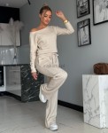 Dzianinowy komplet masełko bluza+spodnie jasny beż - Butik damski Szyk i Styl