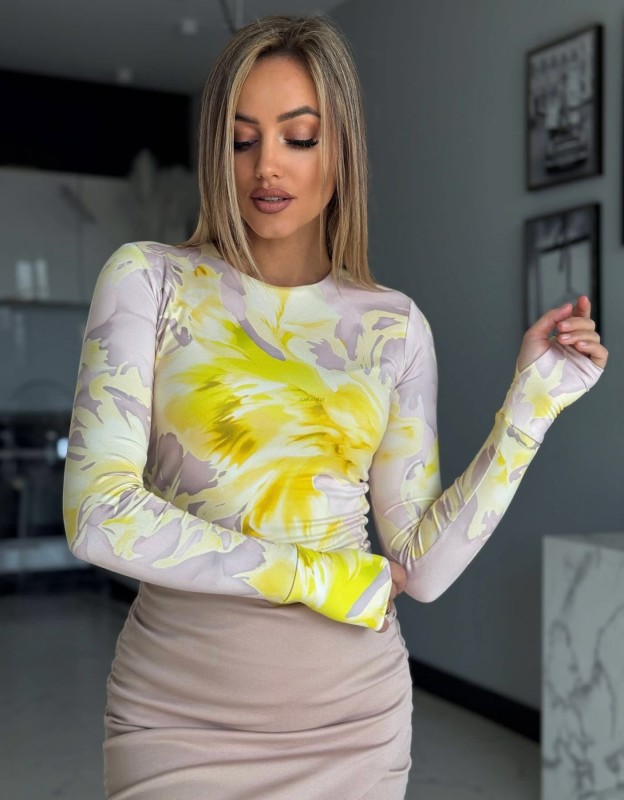 Bluzka z podwójnego materiału bawełna w kwiaty  - Butik damski Szyk i Styl