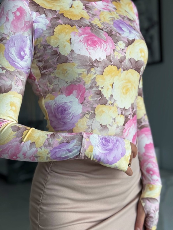 Bluzka z podwójnego materiału bawełna w kwiaty   - Butik damski Szyk i Styl