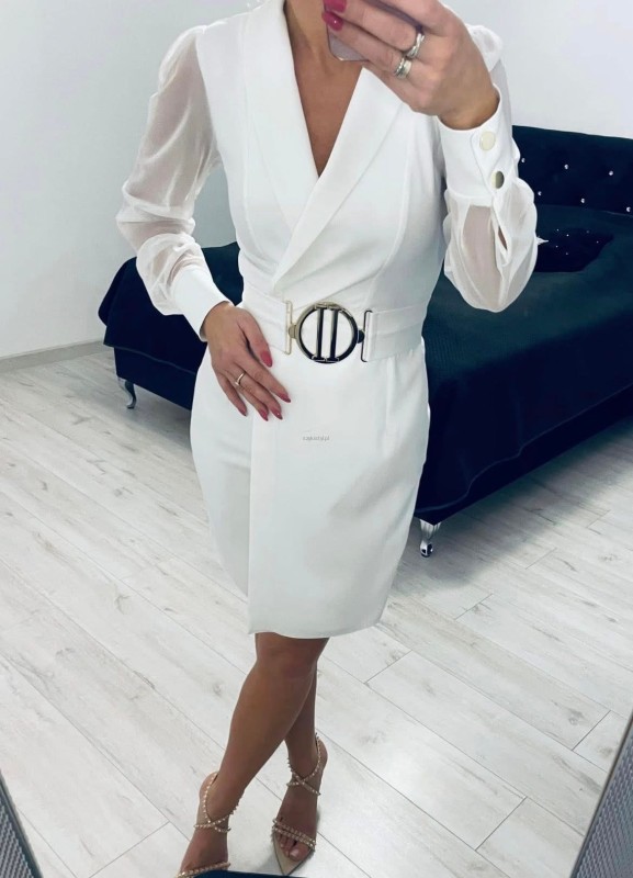 Żakietowa sukienka mini biała/ecru  - Butik damski Szyk i Styl