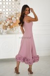 Elegancka sukienka midi z falbanką pudrowy róż  - Butik damski Szyk i Styl
