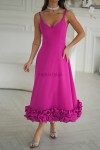 Elegancka sukienka midi z falbanką fuksja  - Butik damski Szyk i Styl