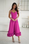 Elegancka sukienka midi z falbanką fuksja  - Butik damski Szyk i Styl