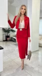 Komplet SEMPRE krótka marynarka+spódnica midi ołówkowa złote dodatki czerwony - Butik damski Szyk i Styl