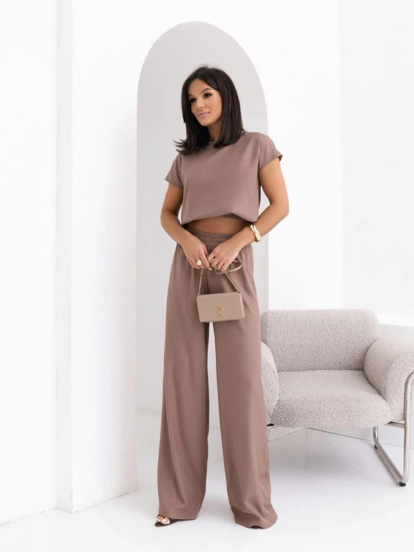 Komplet bluzka+szwedy luźne spodnie Mokka  - Butik damski Szyk i Styl
