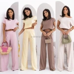 Komplet bluzka+szwedy luźne spodnie puder róż - Butik damski Szyk i Styl