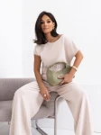 Komplet bluzka+szwedy luźne spodnie jasny beż - Butik damski Szyk i Styl