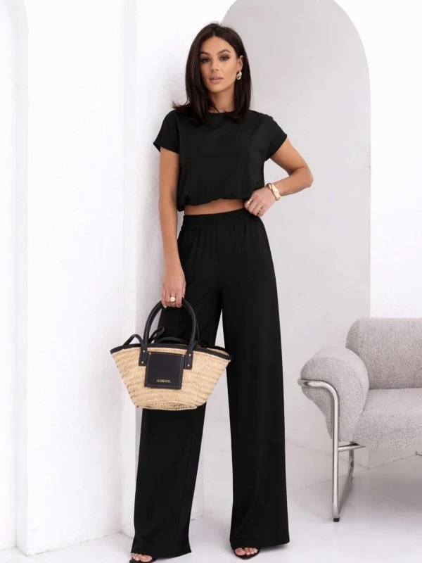 Komplet bluzka+szwedy luźne spodnie czarny - Butik damski Szyk i Styl