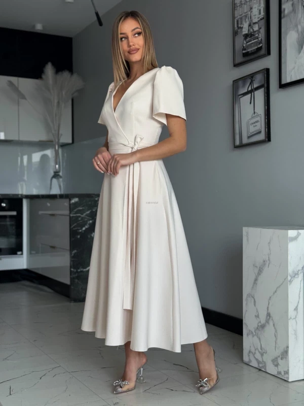 Sukienka wiązana IVY midi jasny beż - Butik damski Szyk i Styl