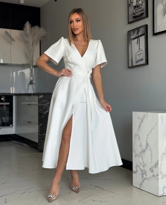 Sukienka wiązana IVY midi biała - Butik damski Szyk i Styl