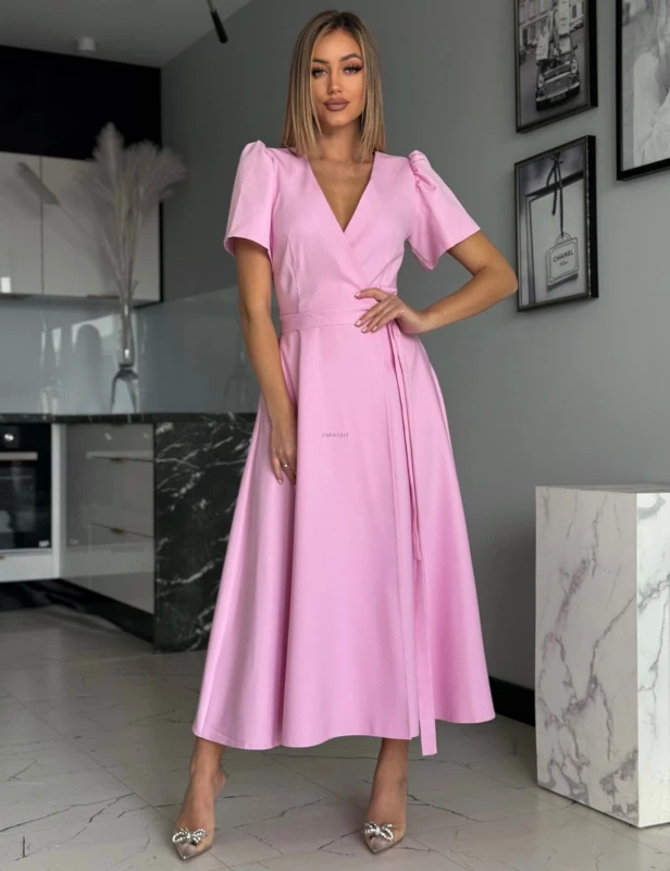Sukienka wiązana IVY midi lila róż - Butik damski Szyk i Styl