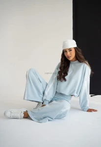 sportowy komplet dresowy dzwony bluza oversize VISION błękit 