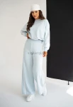 sportowy komplet dresowy dzwony bluza oversize VISION błękit  - Butik damski Szyk i Styl