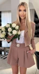 Komplet krótkie spodenki- żakiet marynarka krótka Mokka bez  - Butik damski Szyk i Styl