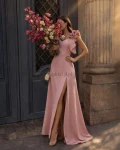 Sukienka RUBY maxi z falbanka  puder róż - Butik damski Szyk i Styl