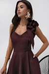 Sukienka RUBY mini  z falbanka  brąz/ czekolada koktajlowa  - Butik damski Szyk i Styl