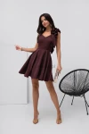 Sukienka RUBY mini  z falbanka  brąz/ czekolada koktajlowa  - Butik damski Szyk i Styl