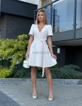 Sukienka mini Mery wiązana regulowana krótki rękaw  jasny beż   - Butik damski Szyk i Styl
