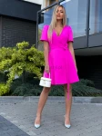 Sukienka mini Mery wiązana regulowana krótki rękaw fuksja  - Butik damski Szyk i Styl