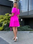 Sukienka mini Mery wiązana regulowana krótki rękaw fuksja  - Butik damski Szyk i Styl