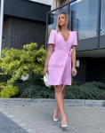 Sukienka mini Mery wiązana regulowana krótki rękaw lila róż - Butik damski Szyk i Styl