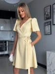 Sukienka mini Mery wiązana regulowana krótki rękaw żółta cytryna banan  - Butik damski Szyk i Styl