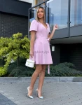 Sukienka mini Mery wiązana regulowana krótki rękaw puder róż  - Butik damski Szyk i Styl