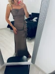 Elegancka sukienka laykra maxi dopasowana na ramiączka Mokka  - Butik damski Szyk i Styl