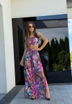 Komplet top+spódnico-spodnie wiązane  wzory kolorowa panterka róż  - Butik damski Szyk i Styl