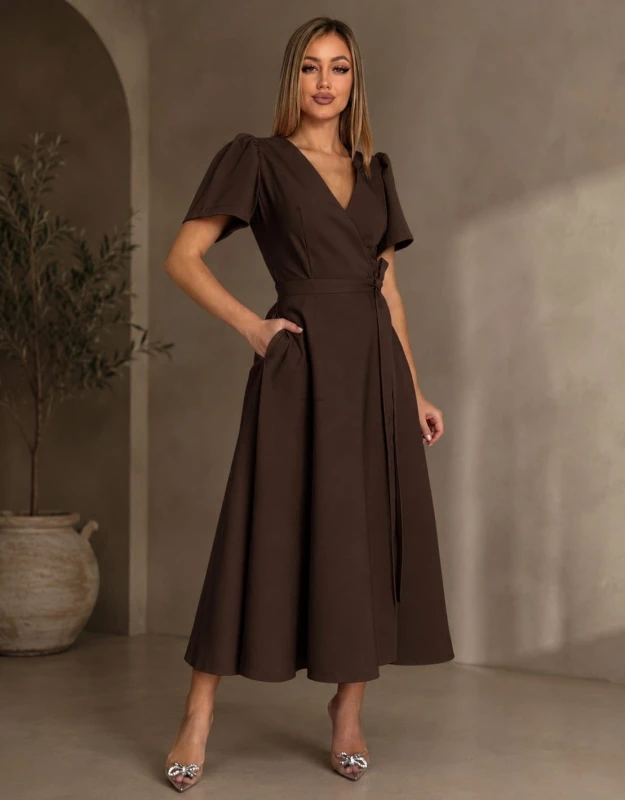 Sukienka wiązana IVY midi brąz czekolada  - Butik damski Szyk i Styl