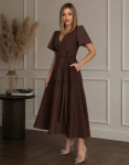 Sukienka wiązana IVY midi brąz czekolada  - Butik damski Szyk i Styl