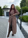 Długi płaszcz z wełną Venezia mokka  - Butik damski Szyk i Styl