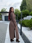 Długi płaszcz z wełną Venezia mokka  - Butik damski Szyk i Styl